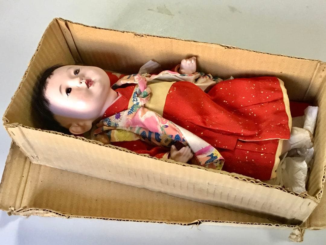 古い人形◆お座り人形◆紙箱入り 抱き人形 昭和レトロ 日本人形