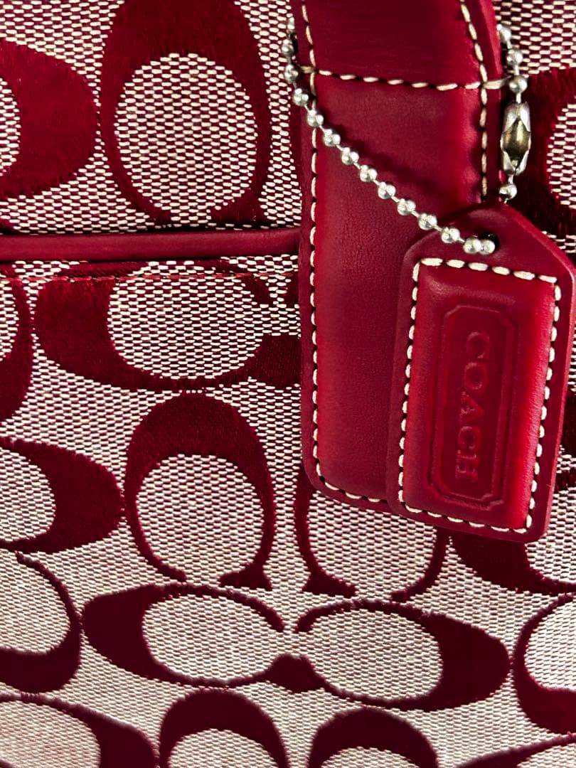 ✨良品✨ コーチ トートバッグ シグネチャー 型押し レッド 赤色 商品6093