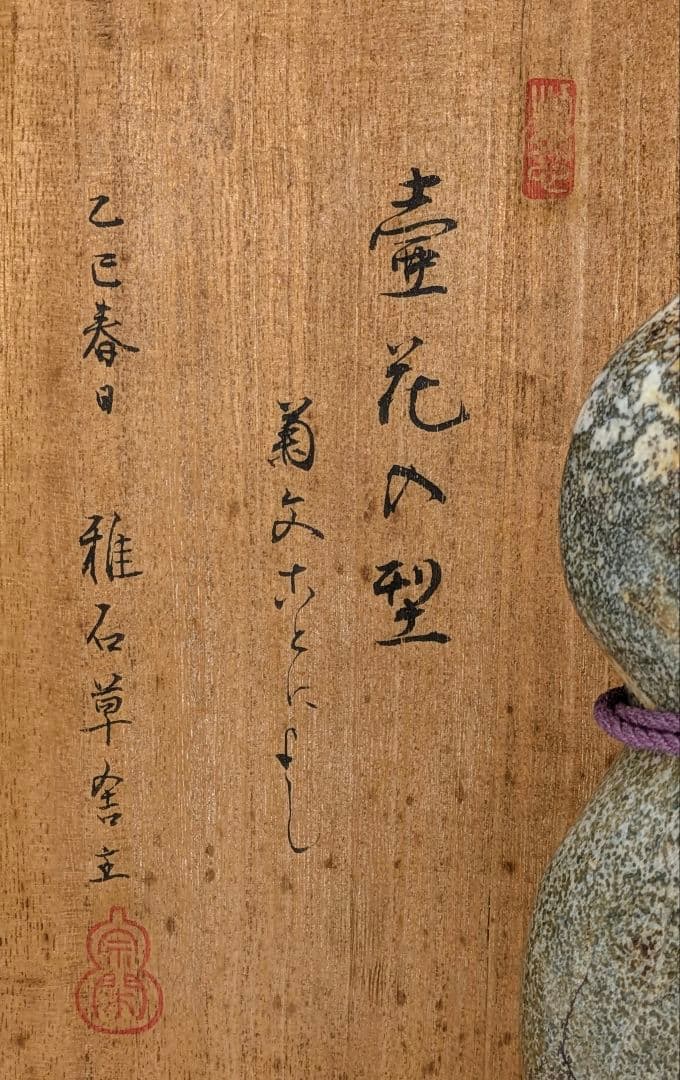 菊花石 梨地に糸菊　根尾 鑑賞石 水石 　文化財級　小林宗閑箱書き　在銘台座
