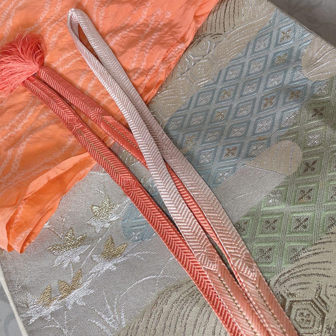 訪問着　フルセット　橘　手刺繍　鹿の子絞り　紗綾形地紋　入学式　卒業式　Q5