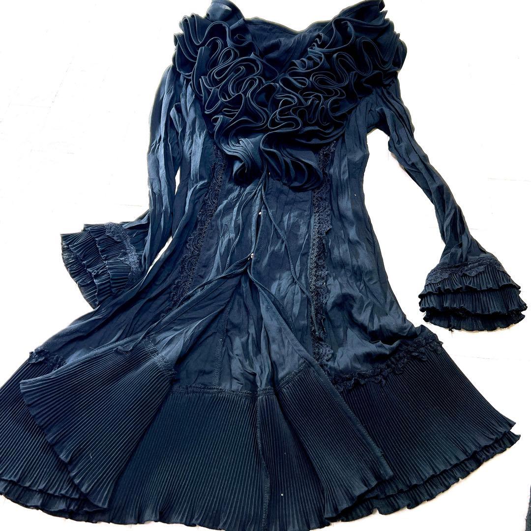 オッズアンジェロ Ozzon フリル レース プリーツ ロングカーディガン