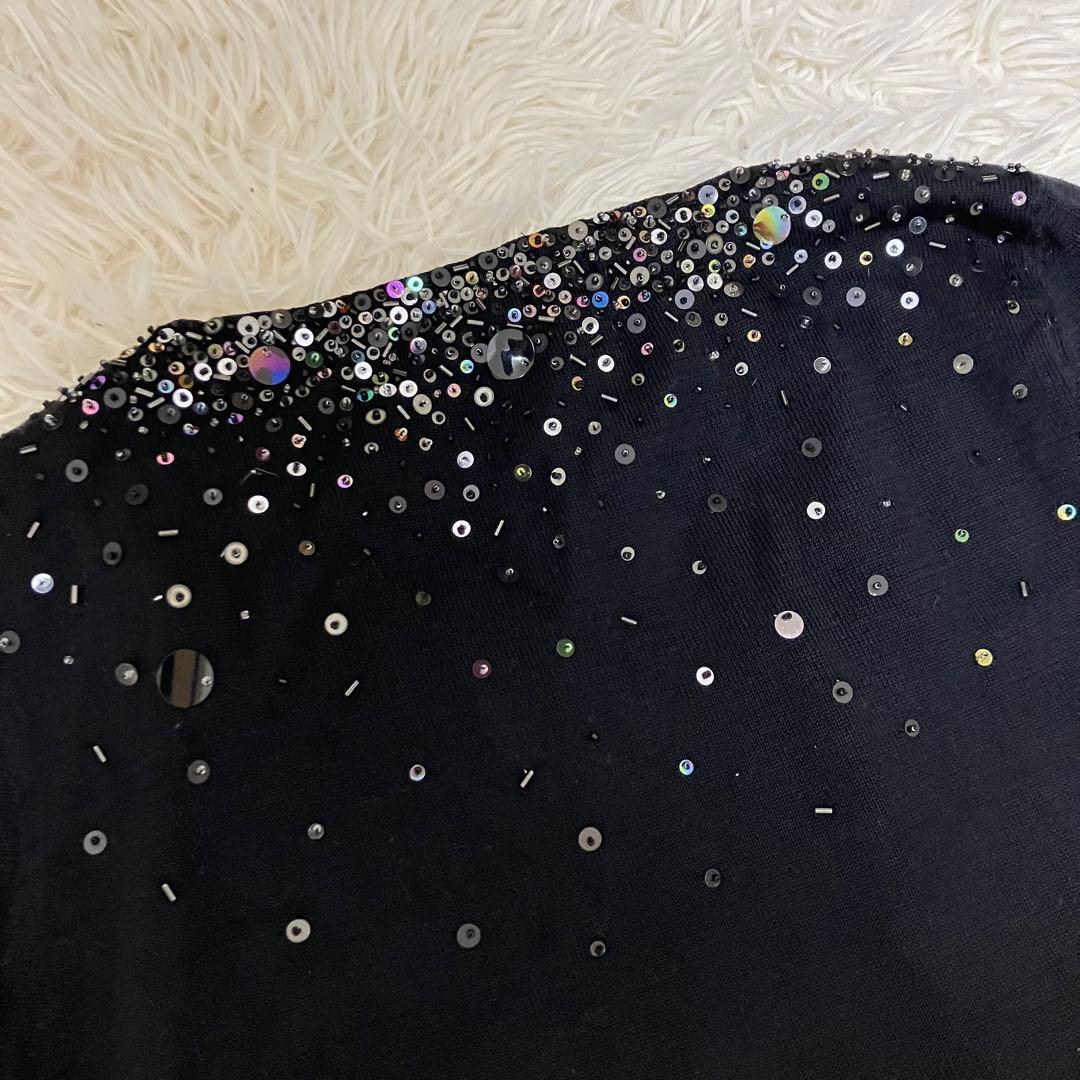 【タグ付】MOSCHINO ビジューカーディガン　ニット　スパンコール　黒　L