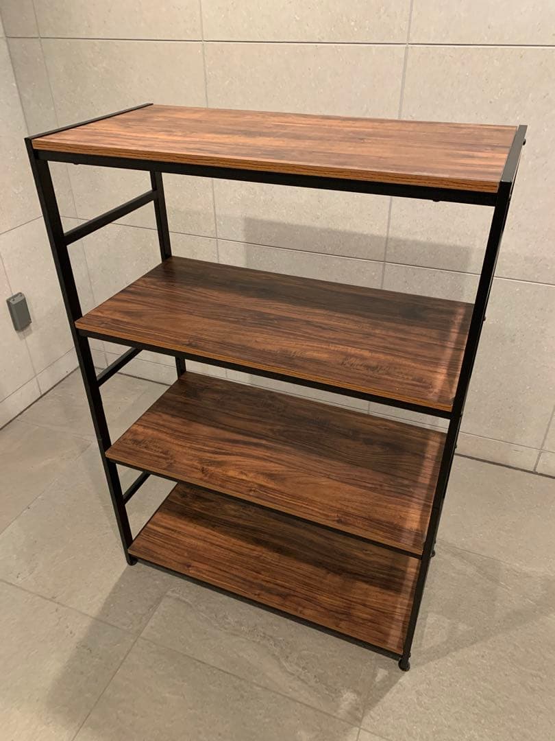 アイアンラック木製4段 ブラウンアイアン＋木製棚ディスプレイ