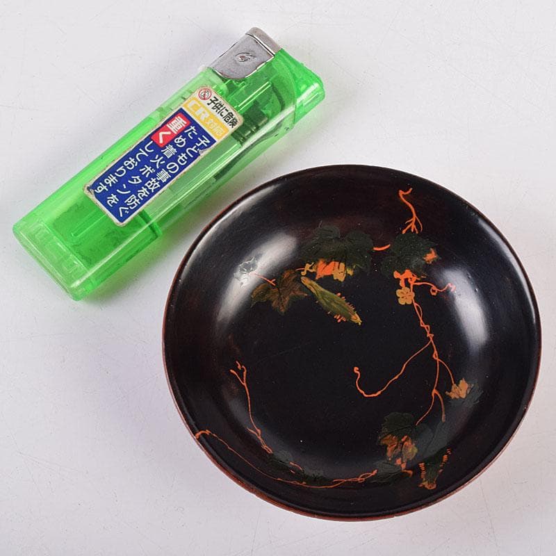 時代輪島塗　黒漆　蒔絵絵変銘々皿　木皿　十客　時代箱付　V　R8927