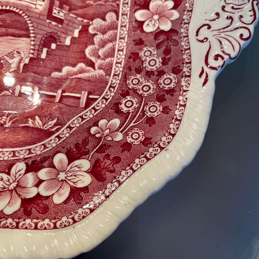 スポード　持ち手付き四角大皿　ピンクタワー　1970年代製Spodeで購入　新品