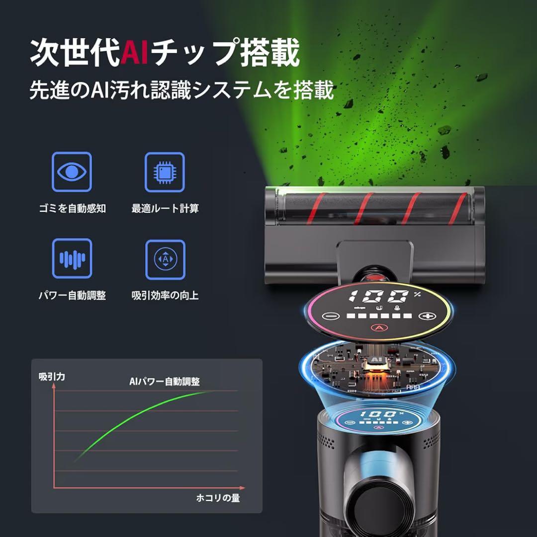 コードレス掃除機 超強力 サイクロン式スティッククリーナー 自走式 LEDライト