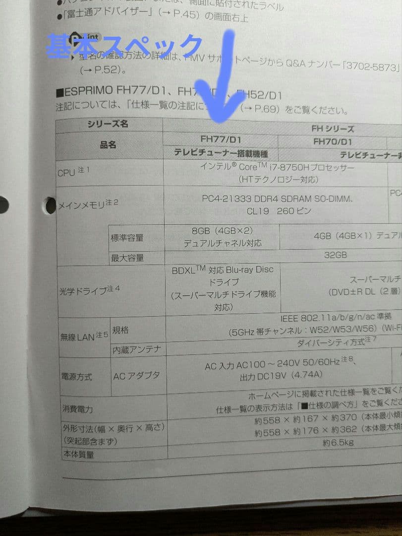 富士通 ESPRIMO FH77/D1 一体型PC