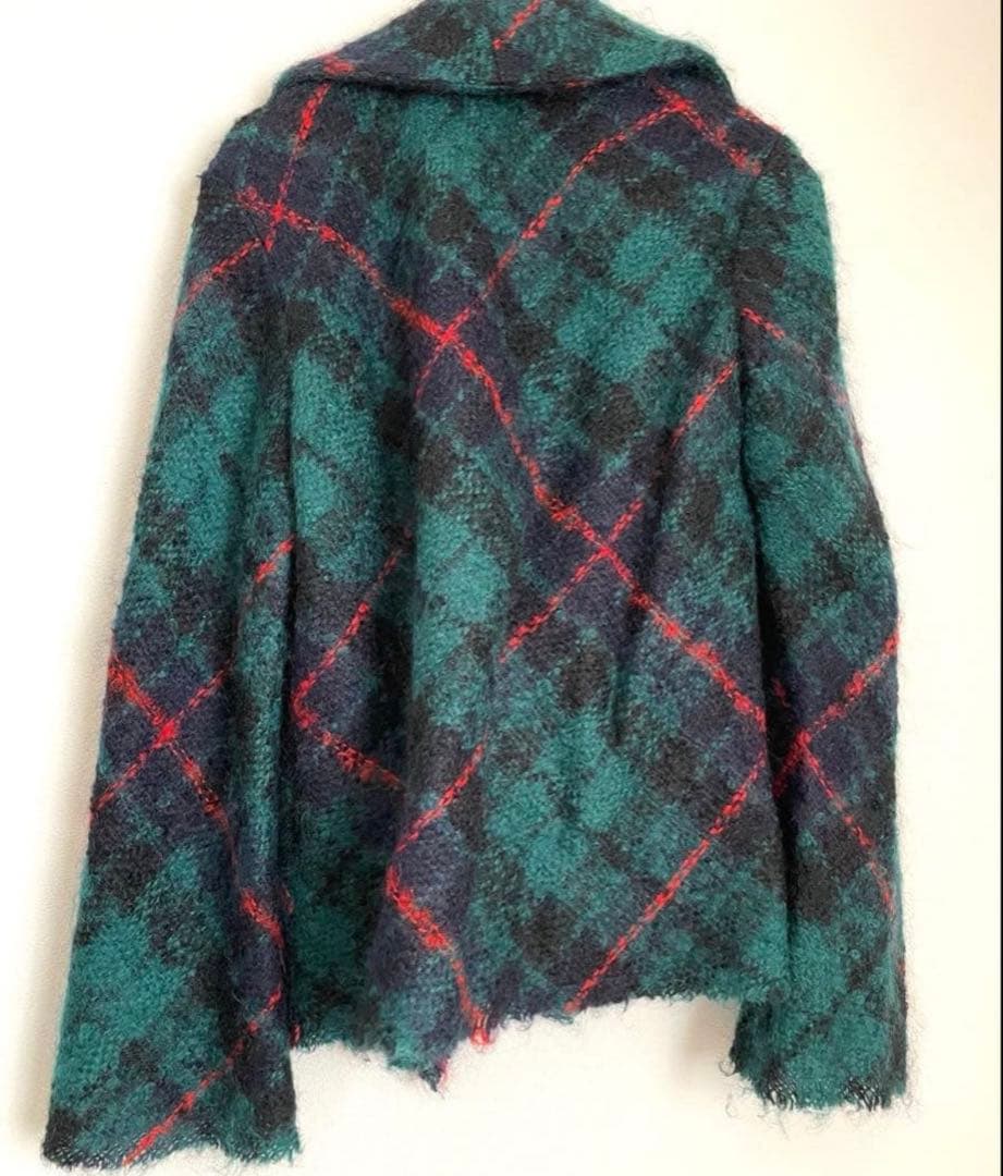 トリココムデギャルソン　モヘヤ混紡タータンチェック断ち切りジャケット チェック