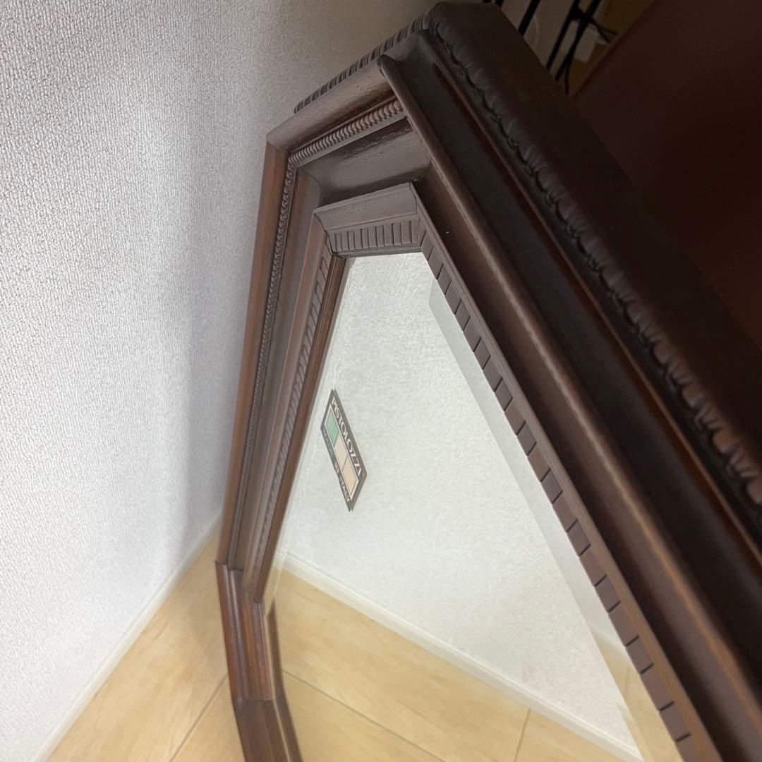 イタリア製 鏡 八角形 木製フレーム スタンドミラー 88cm 大型