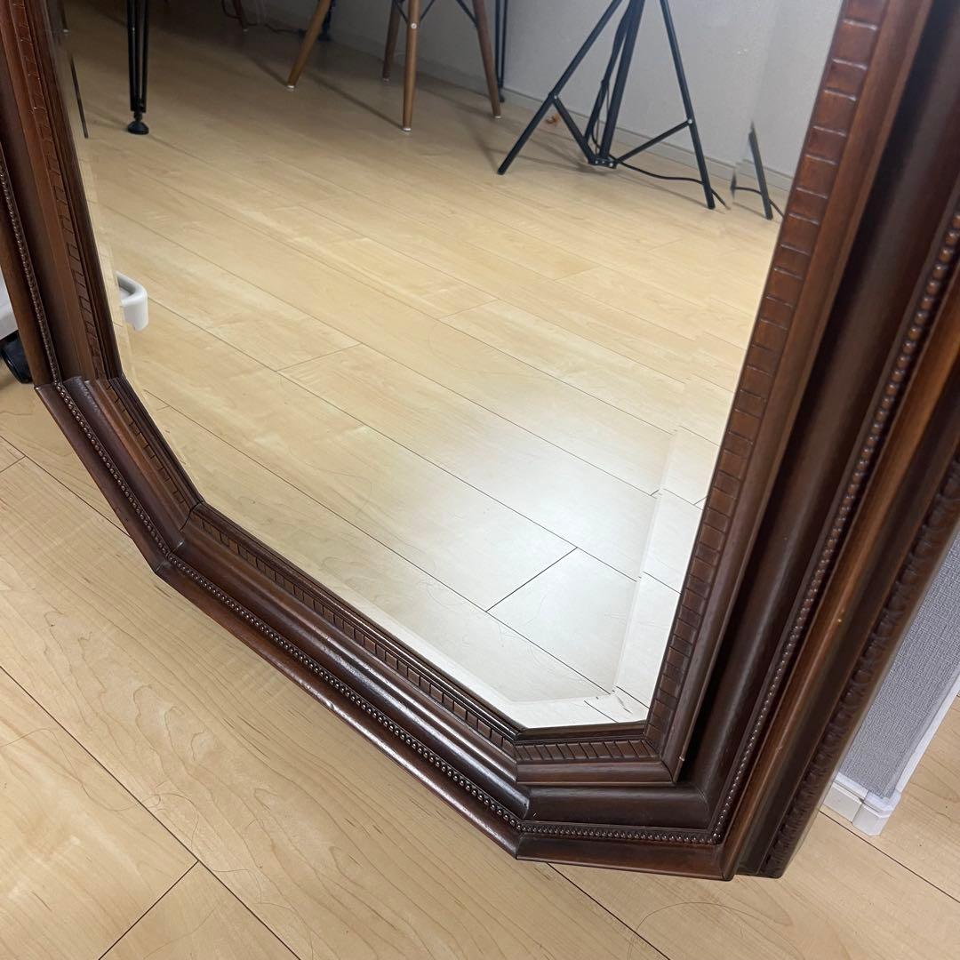 イタリア製 鏡 八角形 木製フレーム スタンドミラー 88cm 大型