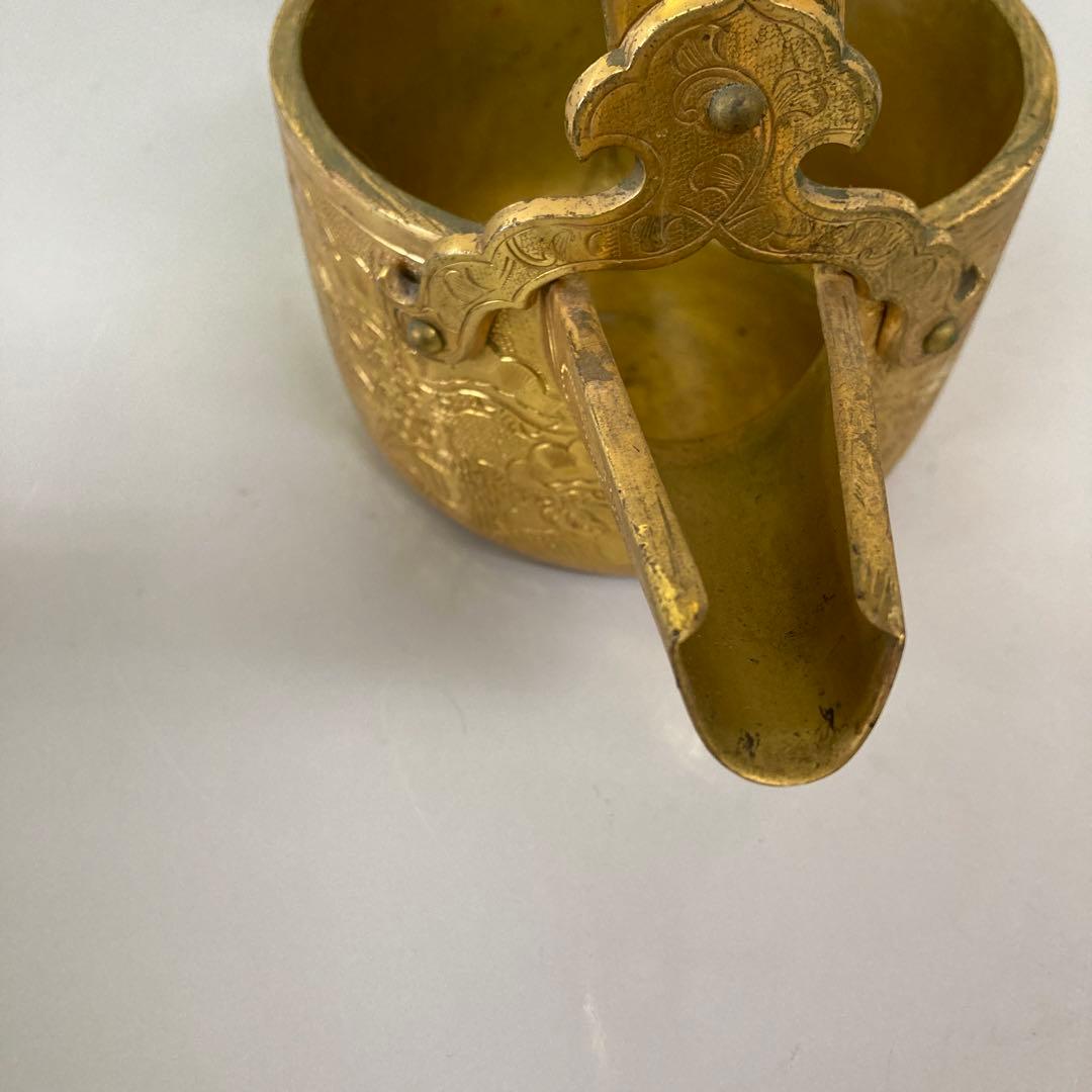 E4 骨董品真鍮製 彫金 提子古い酒器 アンティーク 中国美術 昭和レトロ レト