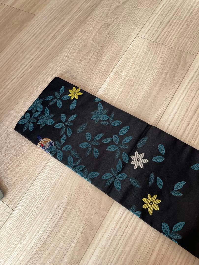 名古屋帯 鳥と花 黒