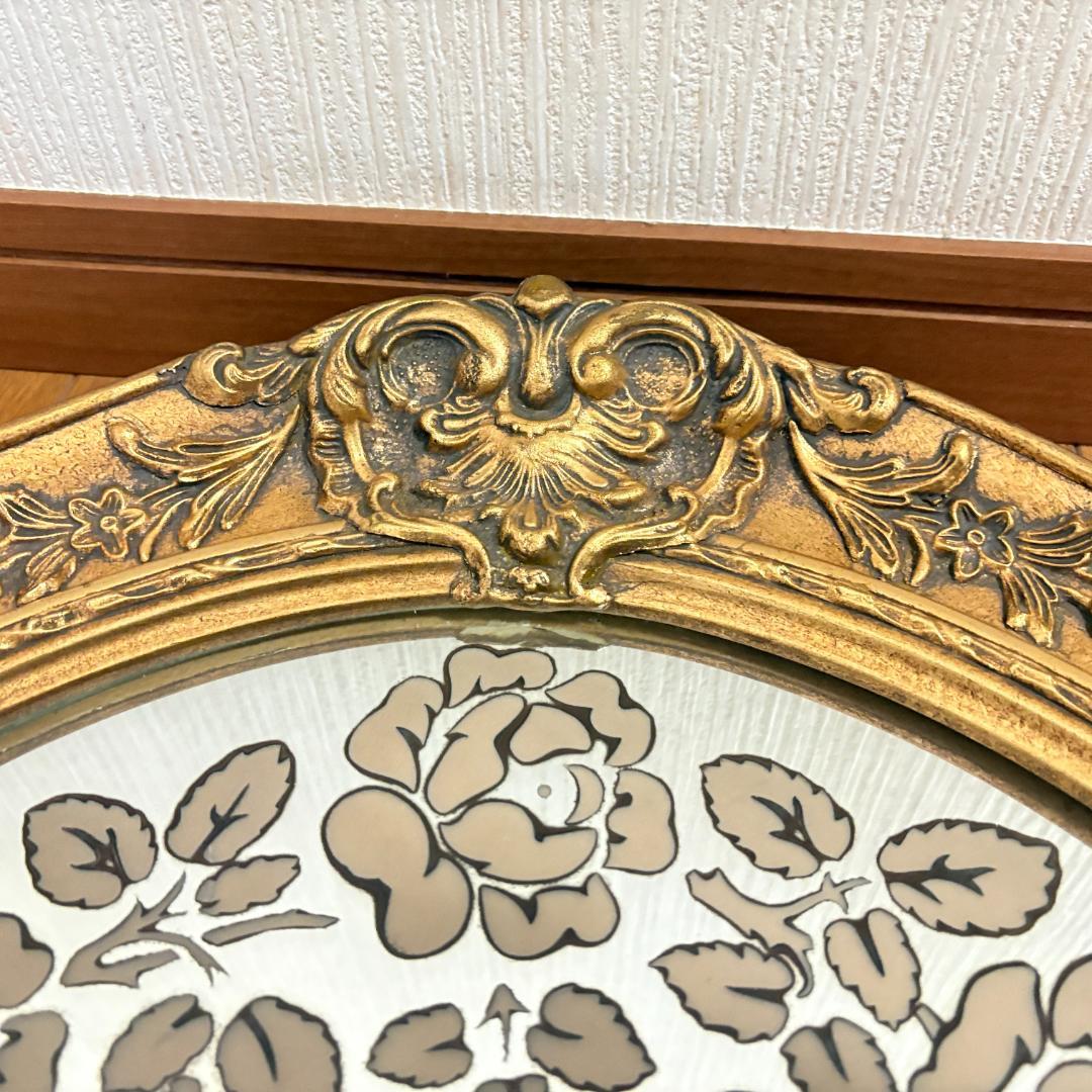 ウォールミラー アンティーク ゴールド装飾 楕円形 壁掛け鏡 レトロ 現状品