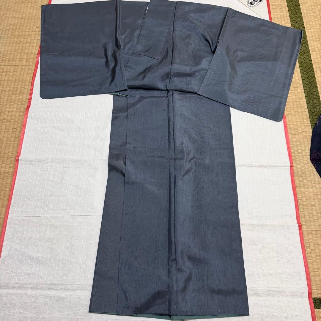 正絹 大島紬 着物 無地に年輪柄 トールサイズ 胴抜き