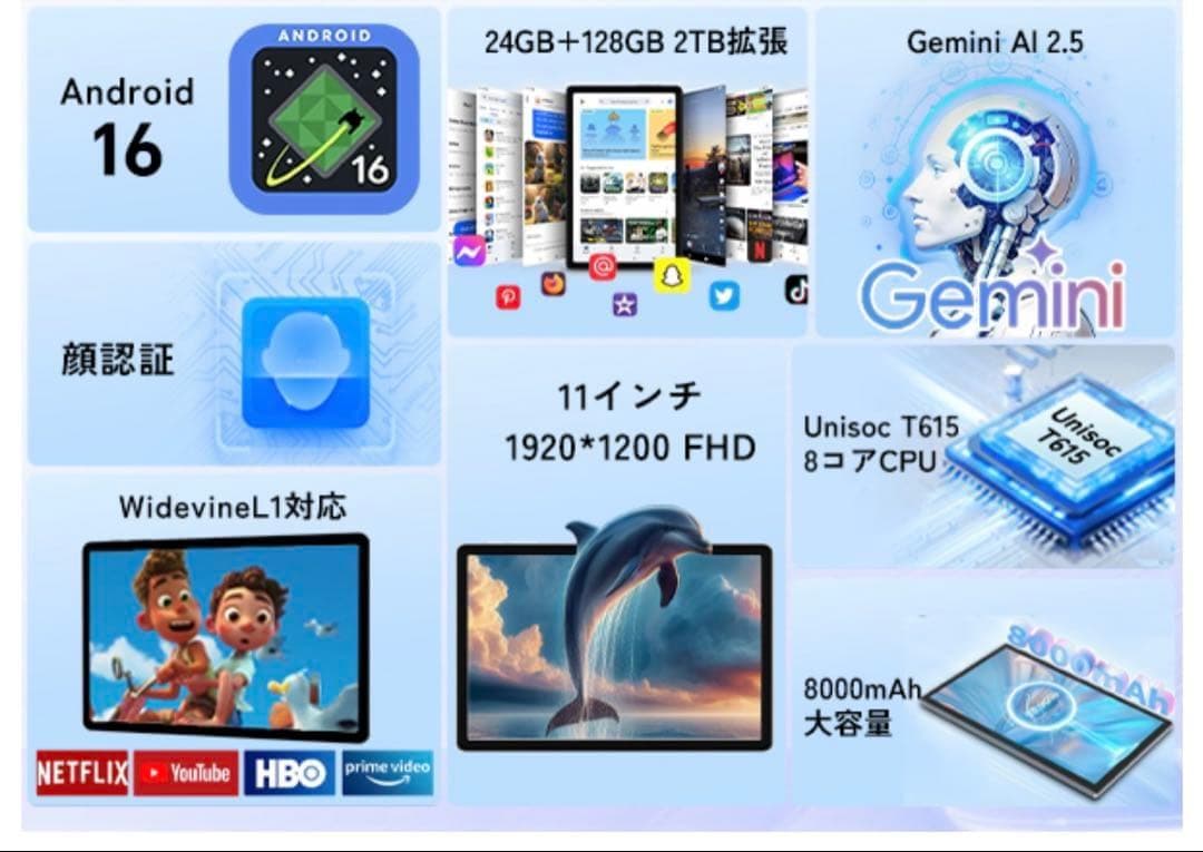 Android16タブレット WiFiモデル 24GB+128GB+2TB拡張