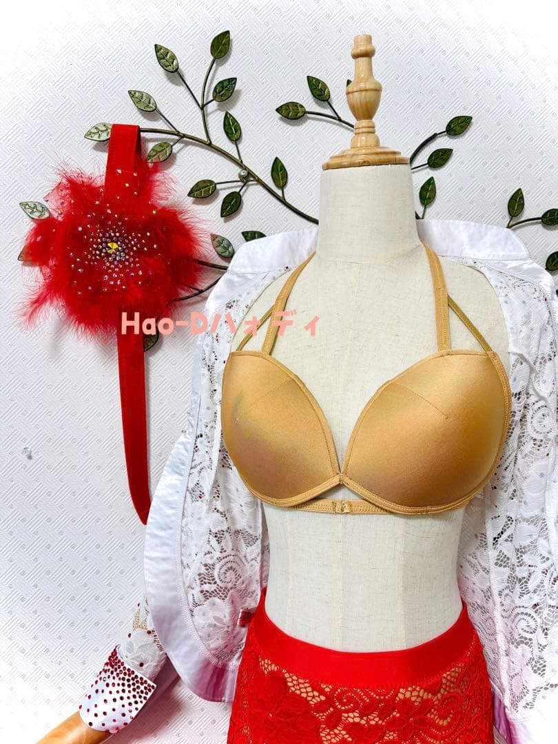 新品★ラテンドレス★伸縮★M★社交ダンス★セット★競技会★白赤