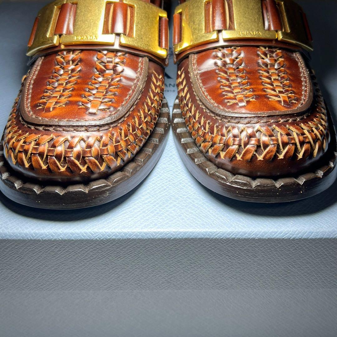 希少美品✨PRADA プラダ ブラッシュドレザーローファー34革靴フラット金具