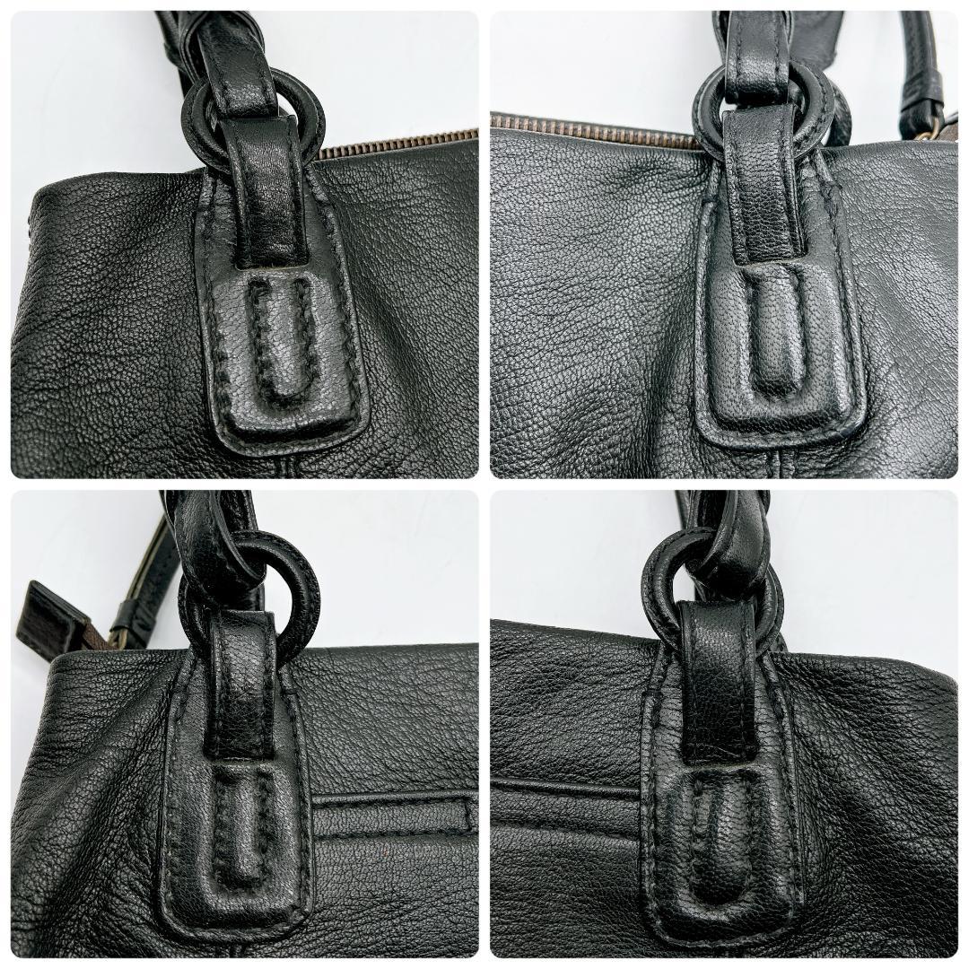 美品 genten ハンドバッグ ゴートレザー 横長 ロゴ型押し f643