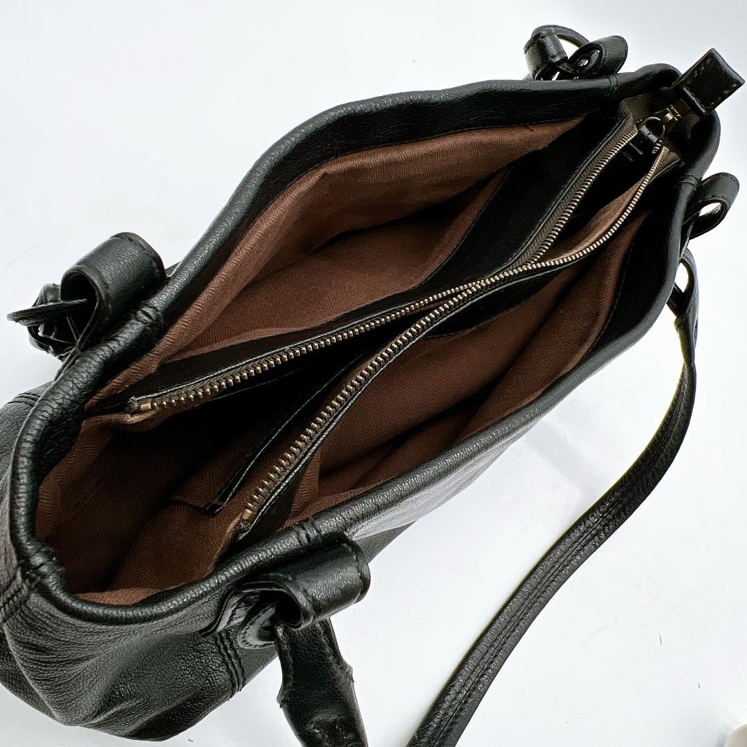 美品 genten ハンドバッグ ゴートレザー 横長 ロゴ型押し f643