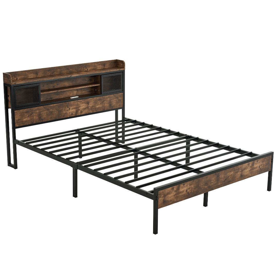 数量限定！高級【SD・セミダブル】ベッドフレーム・コンセント付きBROWN