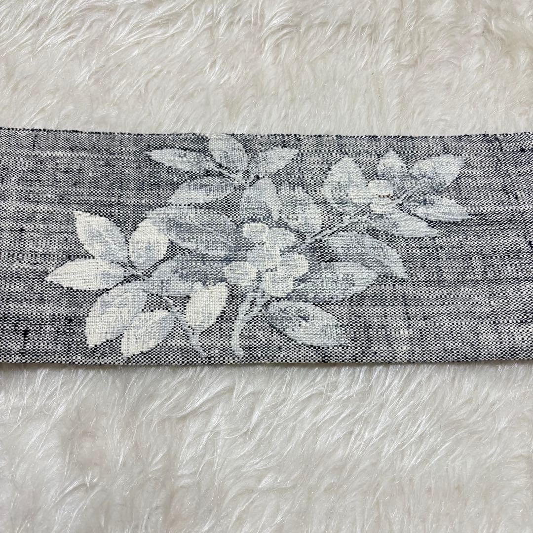 【極美品】袋名古屋帯 八寸帯 モダン ボタニカル 花草模様 織り 紬 絹 425
