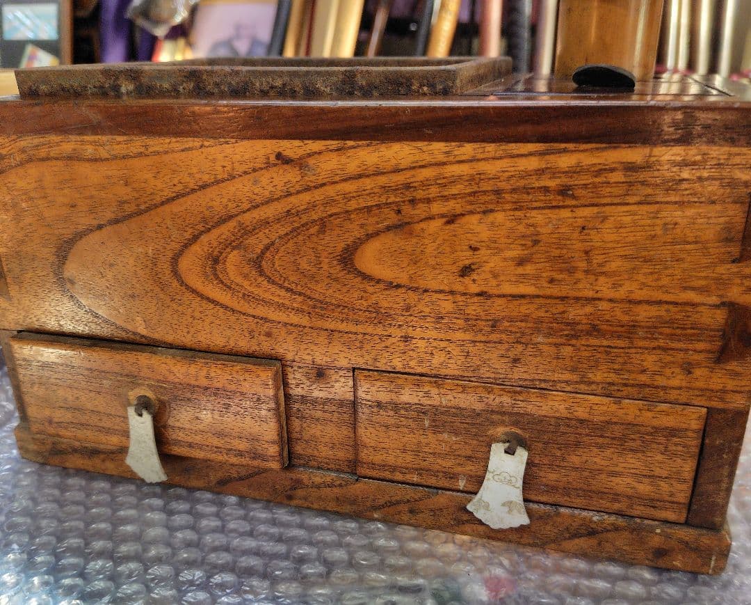 ケヤキ 長火鉢 上品 煎茶用 茶道具 黒檀 黒柿 コンパクト 古民具