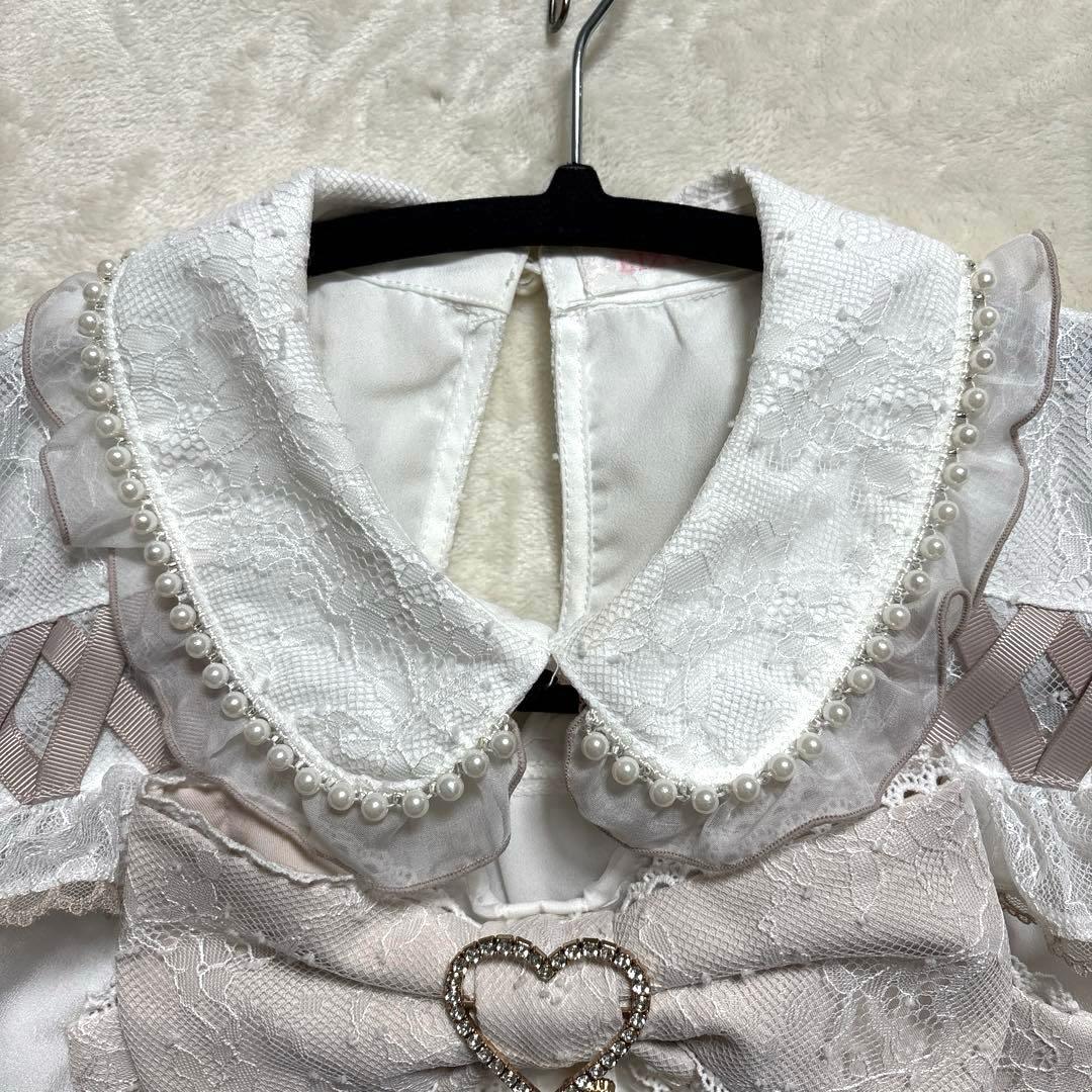 LIZLISA BIGリボンオープンショルダーブラウス Freeホワイト×ピンク