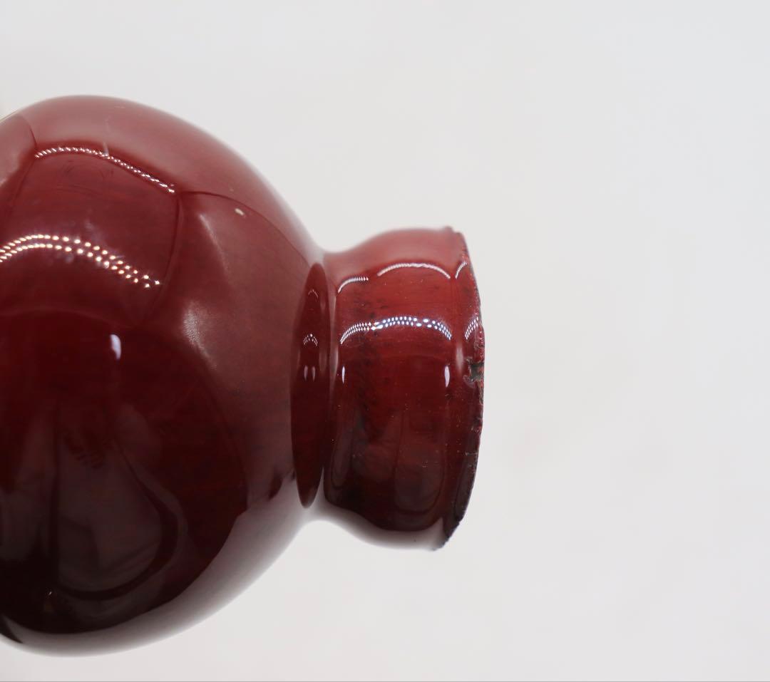 中国　清時代中期　窯変紅釉瓶　アンティーク　木箱入　送料込み251208