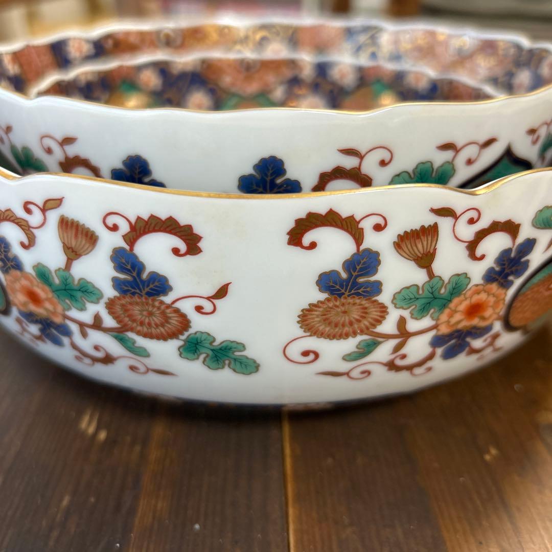 前畑陶器　庫山窯 菊金唐草 金彩　古伊万里　豪華3種　3種鉢　お正月　お節