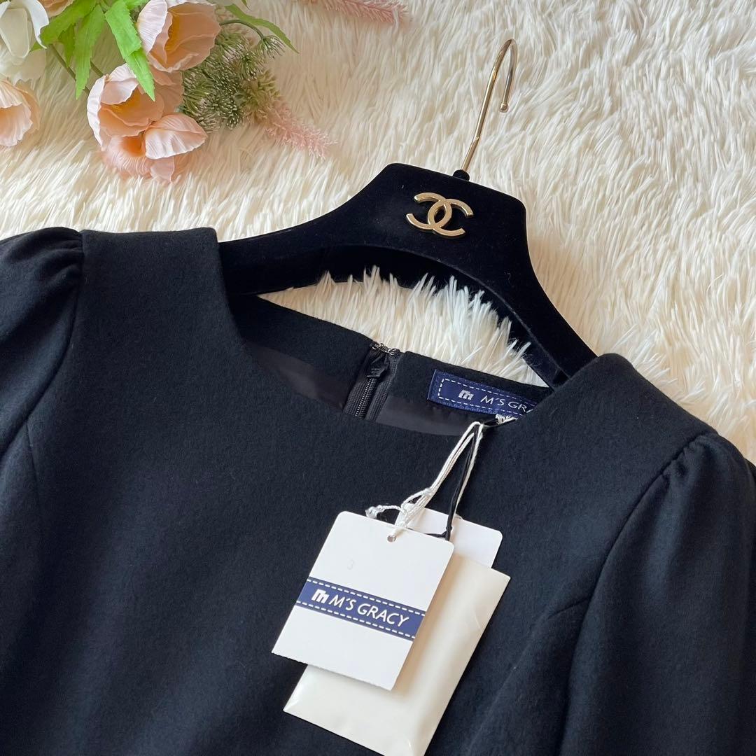 極美品 M'S GRACY ウール ティアード ワンピース ブラック 36