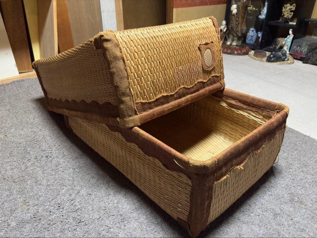 ラタン製オープントップ収納ボックス