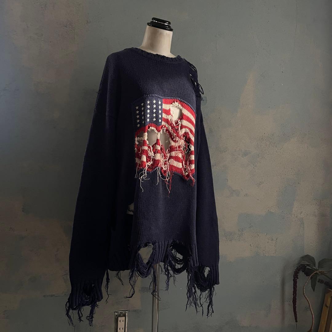 90's john ashford”麻綿”星条旗”Boro knit