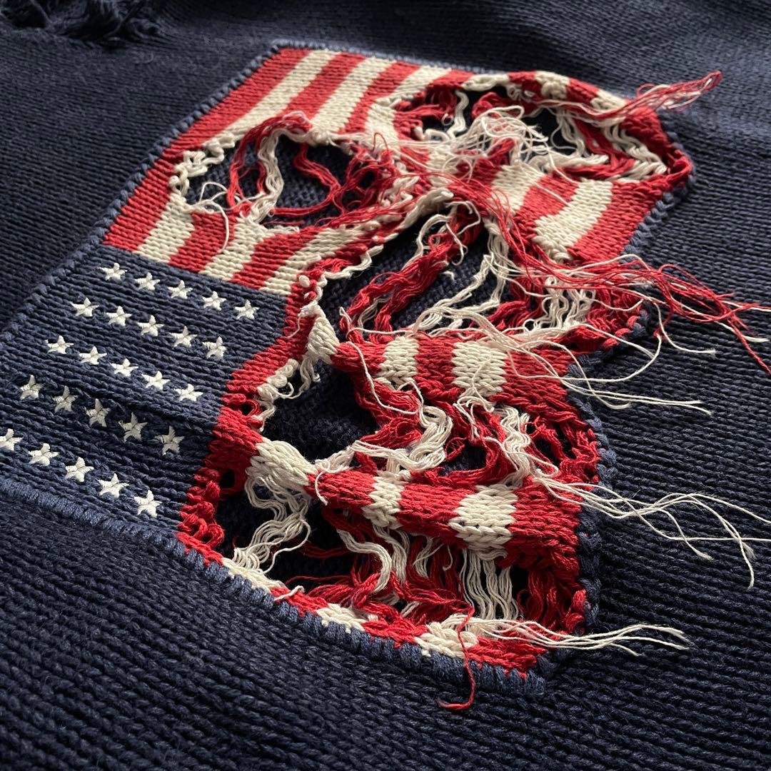 90's john ashford”麻綿”星条旗”Boro knit