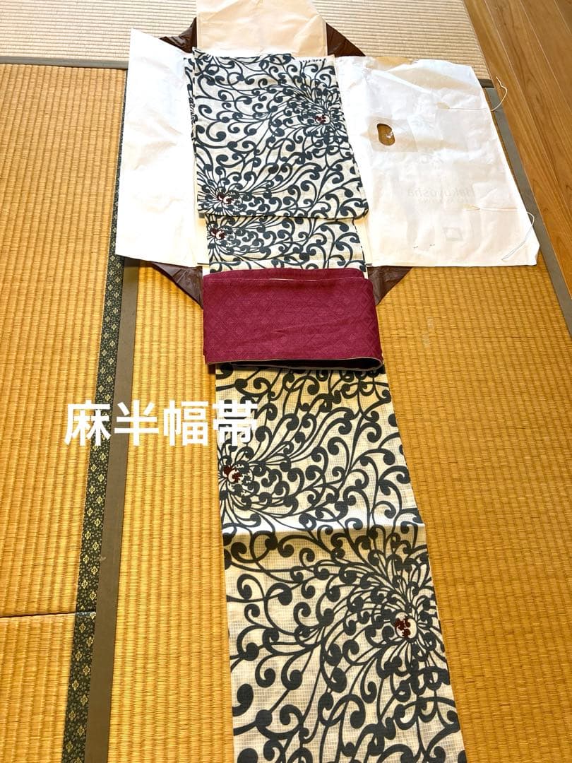 竺仙綿紅梅　浴衣・帯セット　夏訪問着