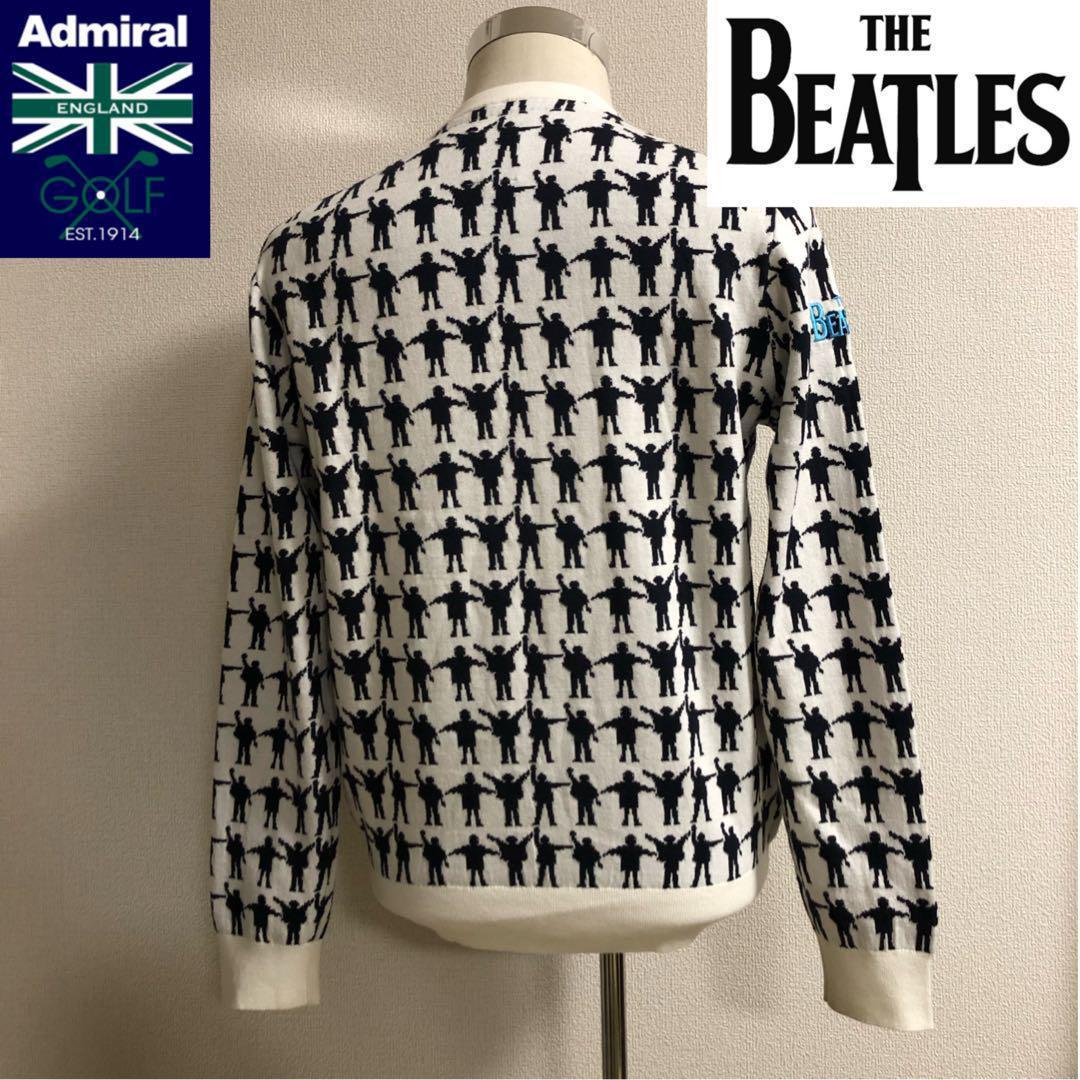 アドミラルゴルフ ビートルズ コラボ ニット ホワイト 総柄 Lサイズ
