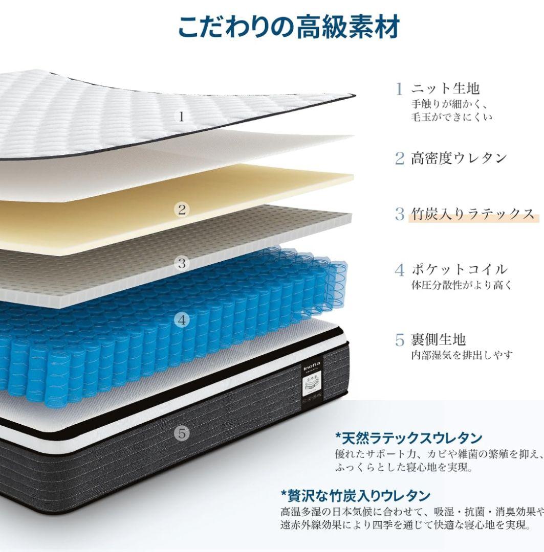 マットレス シングル 厚さ25cm 竹炭入りラテックス ポケットコイル 通気性