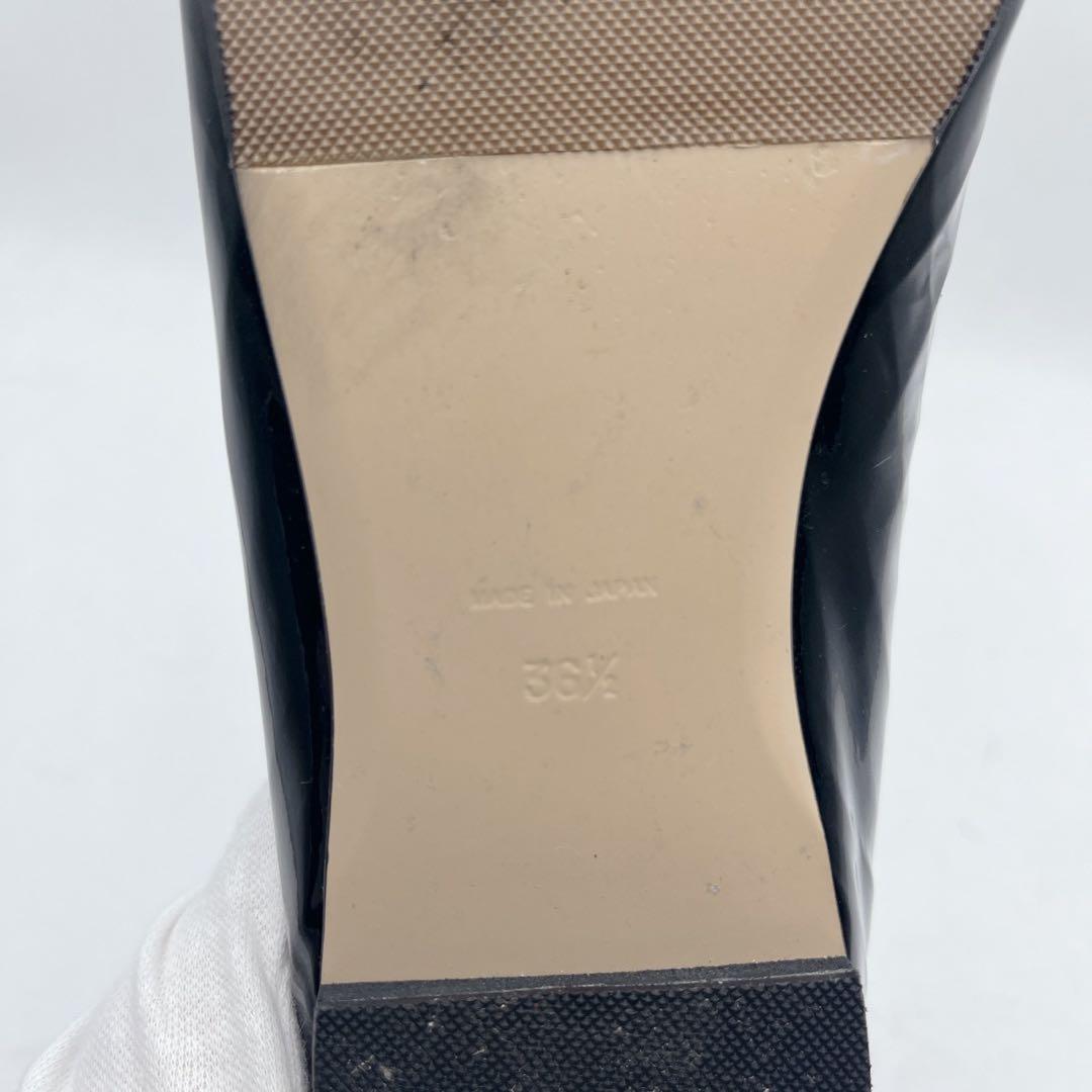 美品✨ピッピシック スクエアトゥ エナメル リボンフラットシューズ 36.5 黒