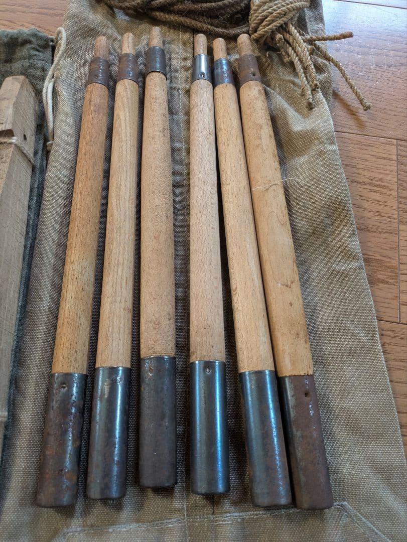 フランス軍幕　ポールペグ収納袋セット　ロープ付き