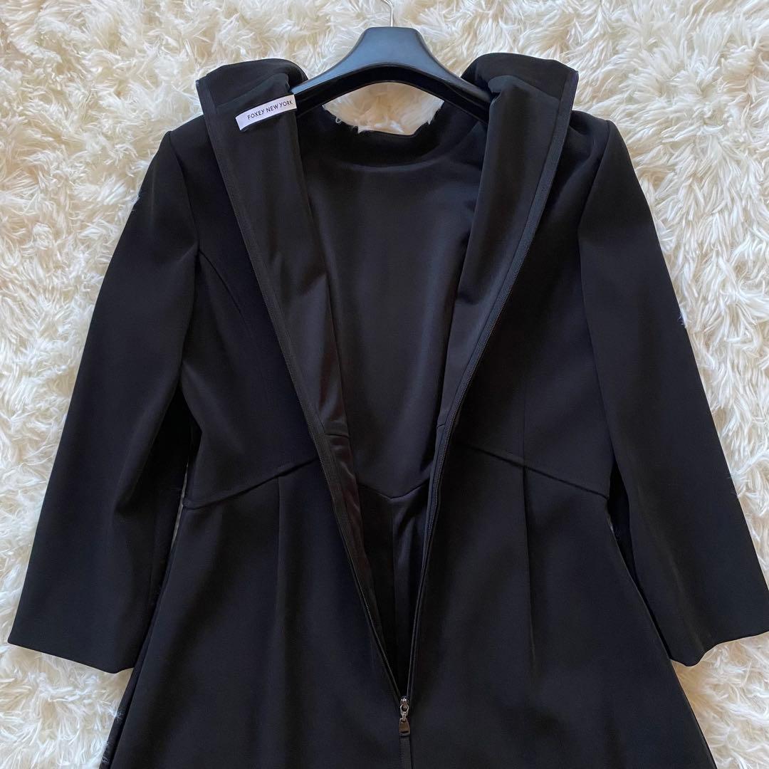 フォクシーニューヨーク　ワンピース　ハイネック　プリーツ　長袖　ブラック