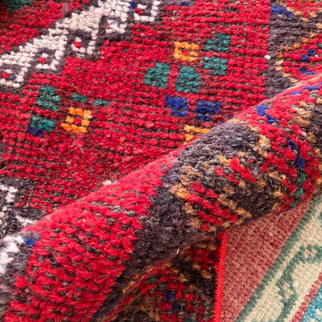 温かざっくり編み✳︎クリスマスレッド　　ロング　ランナー　トルコヴィンテージラグ