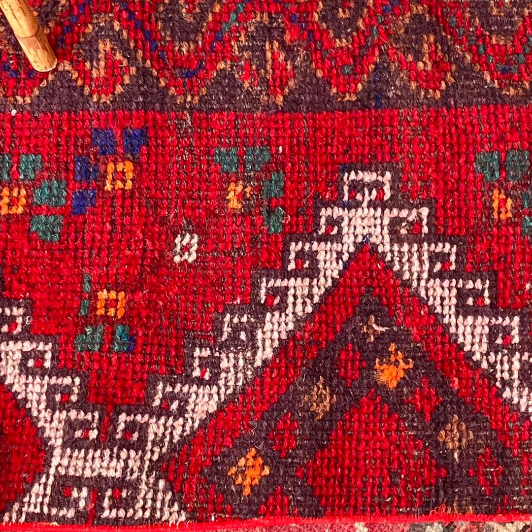 温かざっくり編み✳︎クリスマスレッド　　ロング　ランナー　トルコヴィンテージラグ