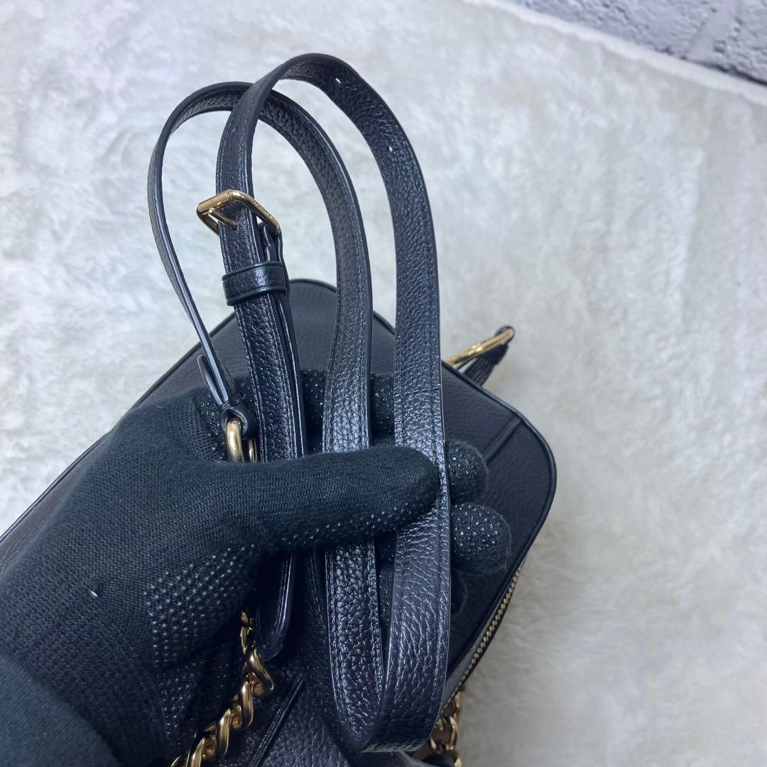 美品✨コーチ カメラバッグ シボ革 チェーン ゴールド金具 ショルダーバッグ 黒