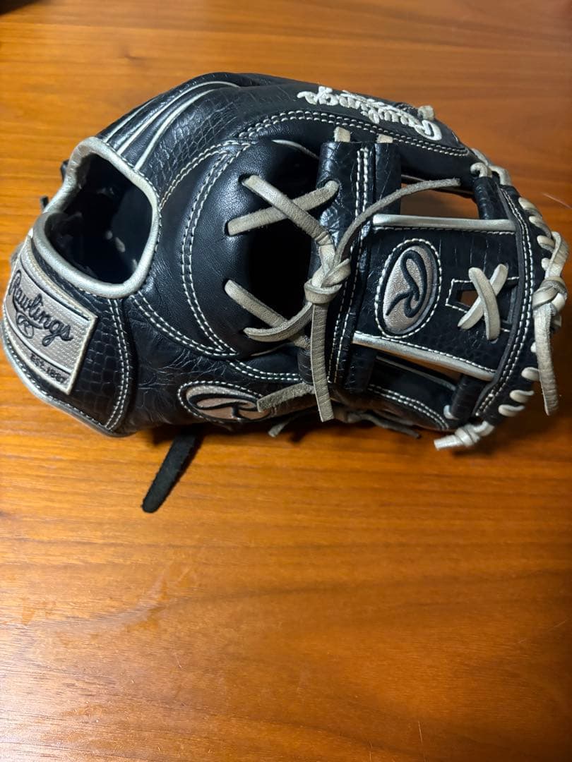 ローリングスHOH.内野用.黒.シルバー.Hウェブ.クロコ型押し