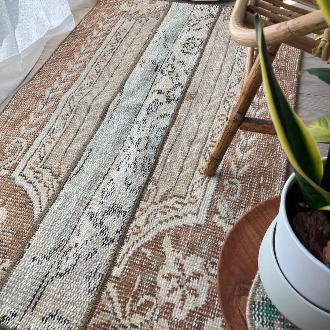 パッチワーク✳︎ 63×97✳︎キャラメル　マロンブラウン　トルコヴィンテージラグ