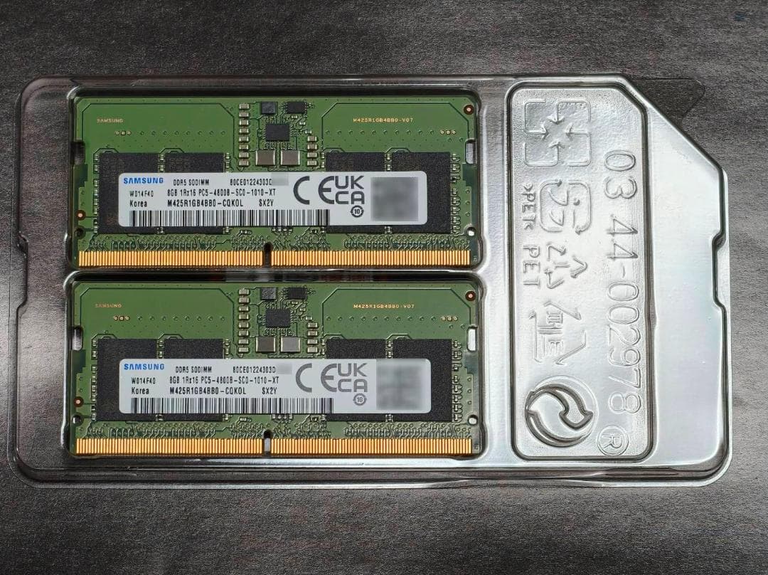 ノート用メモリ（DDR5 4800MHｚサムスン製） 8GB✕2枚
