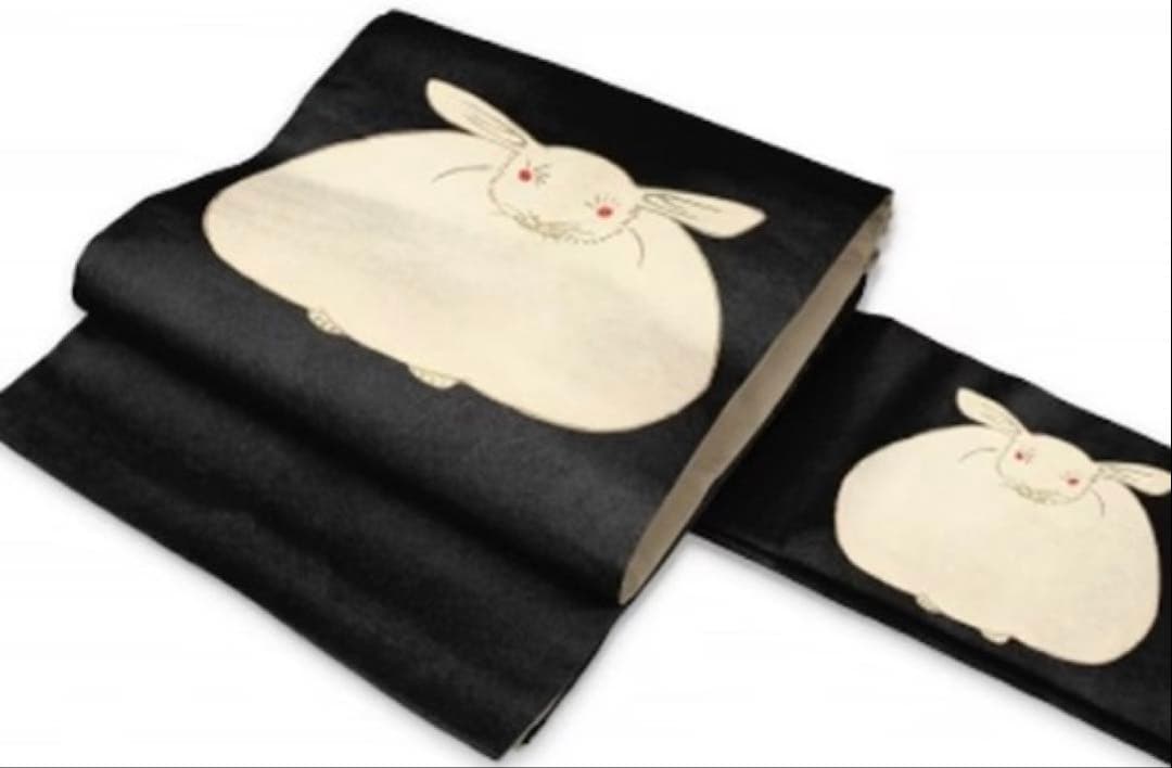 江戸時代絵師　「藪 長水」兎絵染めた京袋帯シルクの風合い最高級のポリエステル素材