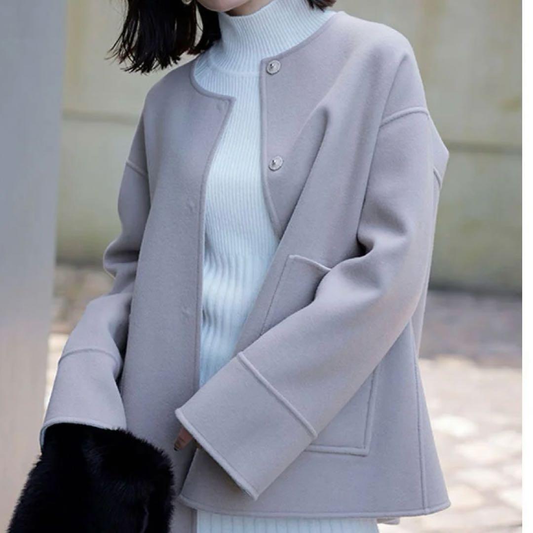 anuans♡バイカラーショートリバーコート　エクリュ