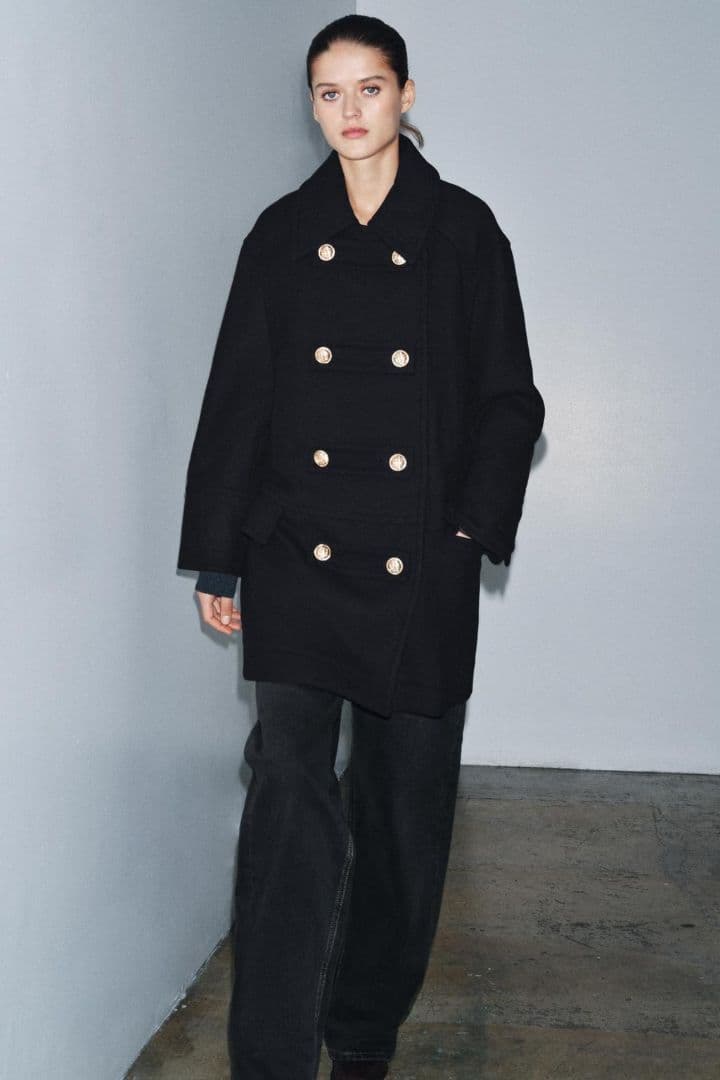 【新品タグ付き】ZARA ウールブレンドダブルブレスト仕様コート XS