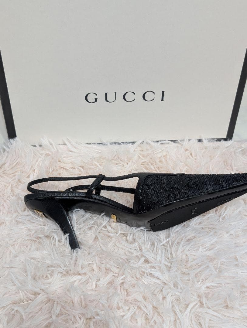 定価13万80%オフ☆GUCCI スリングバックパンプス GGラインストーン