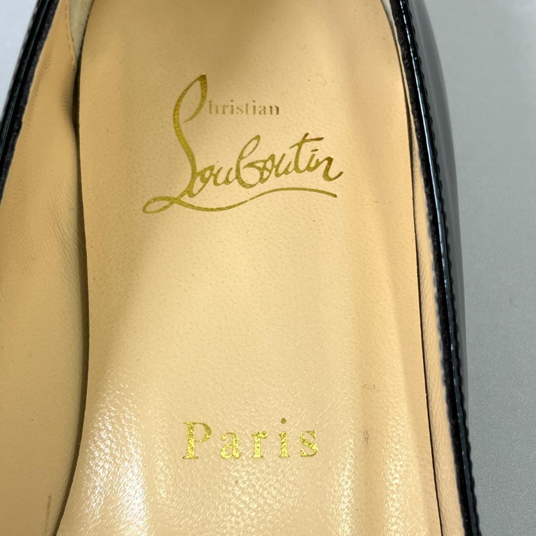 ルブタン フラットシューズ 37 24cm程度 ブラック 黒 エナメル リボン